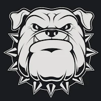 a bulldog head with spikes on a black background